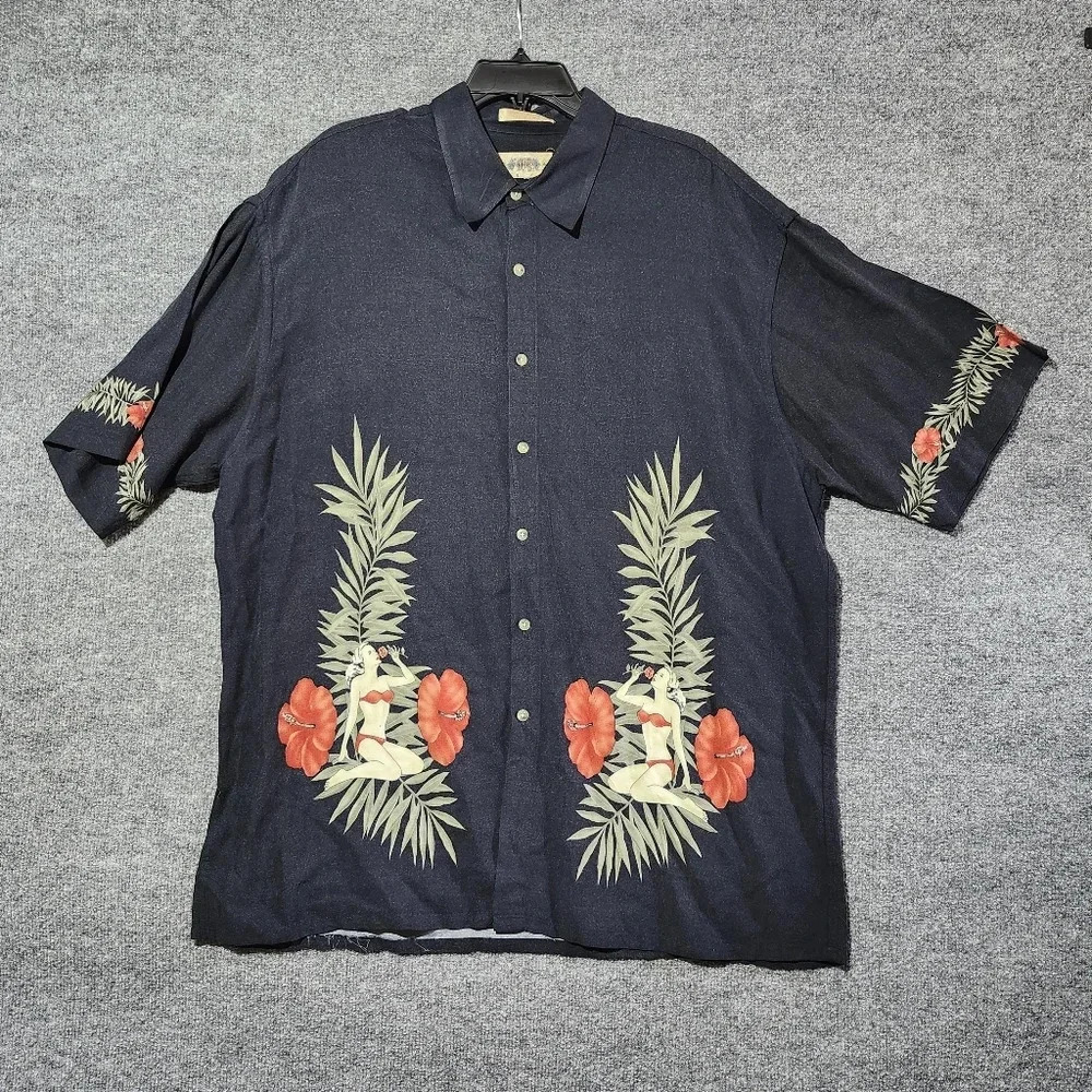 Campia moda men's button-down shirt size 2X black floral vacation cruise…